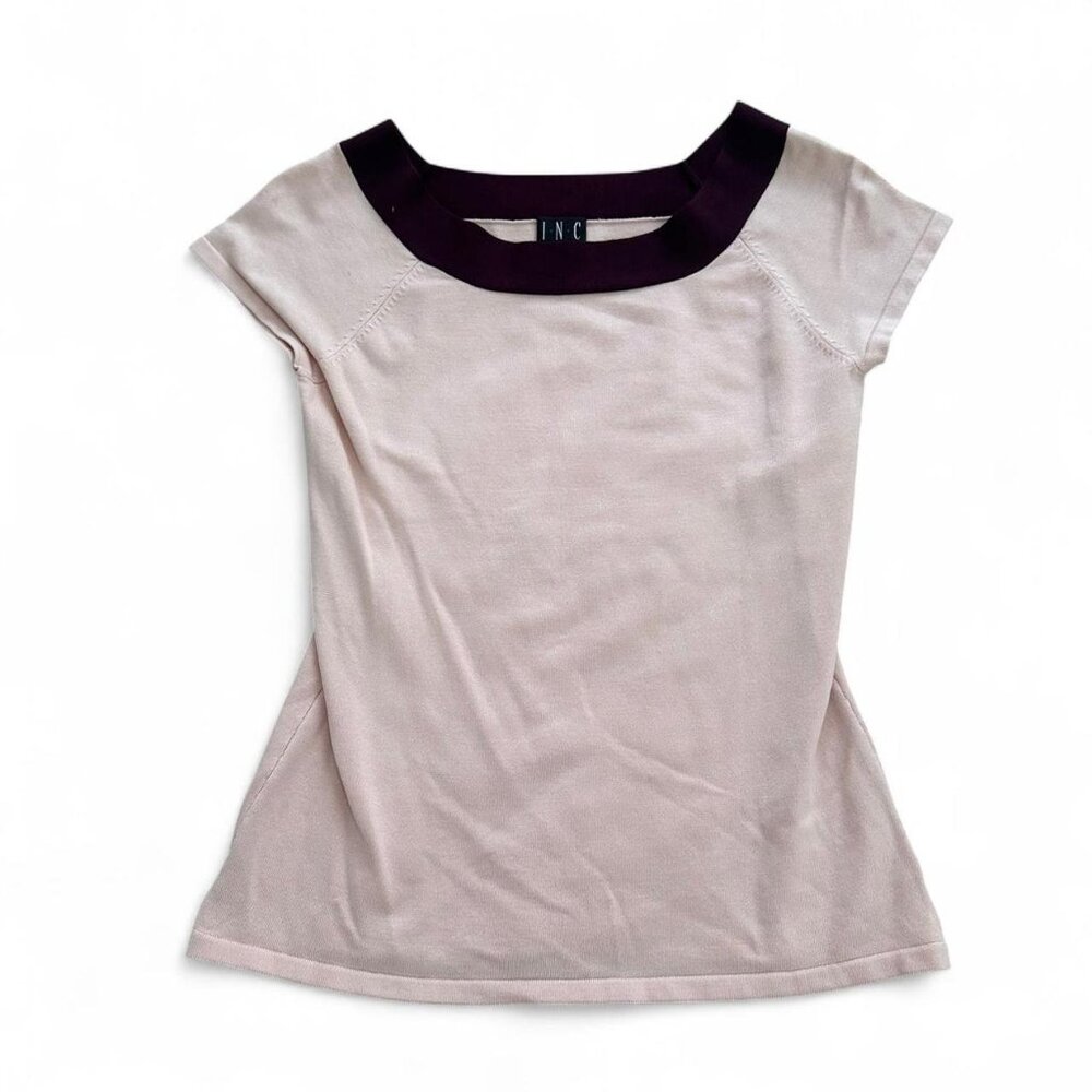Vintage INC light pink and burgundy Y2K contrast boatneck/off the shoulder top